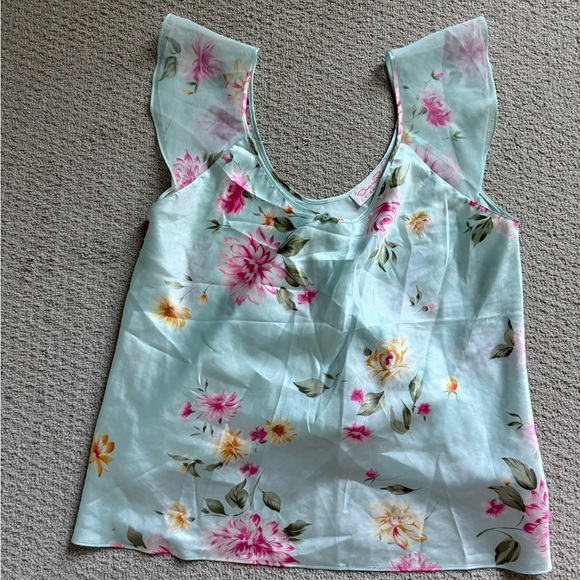 Oscar de la Renta Floral Satin Pajama Set - Light Blue and Pink - Picture 3 of 7